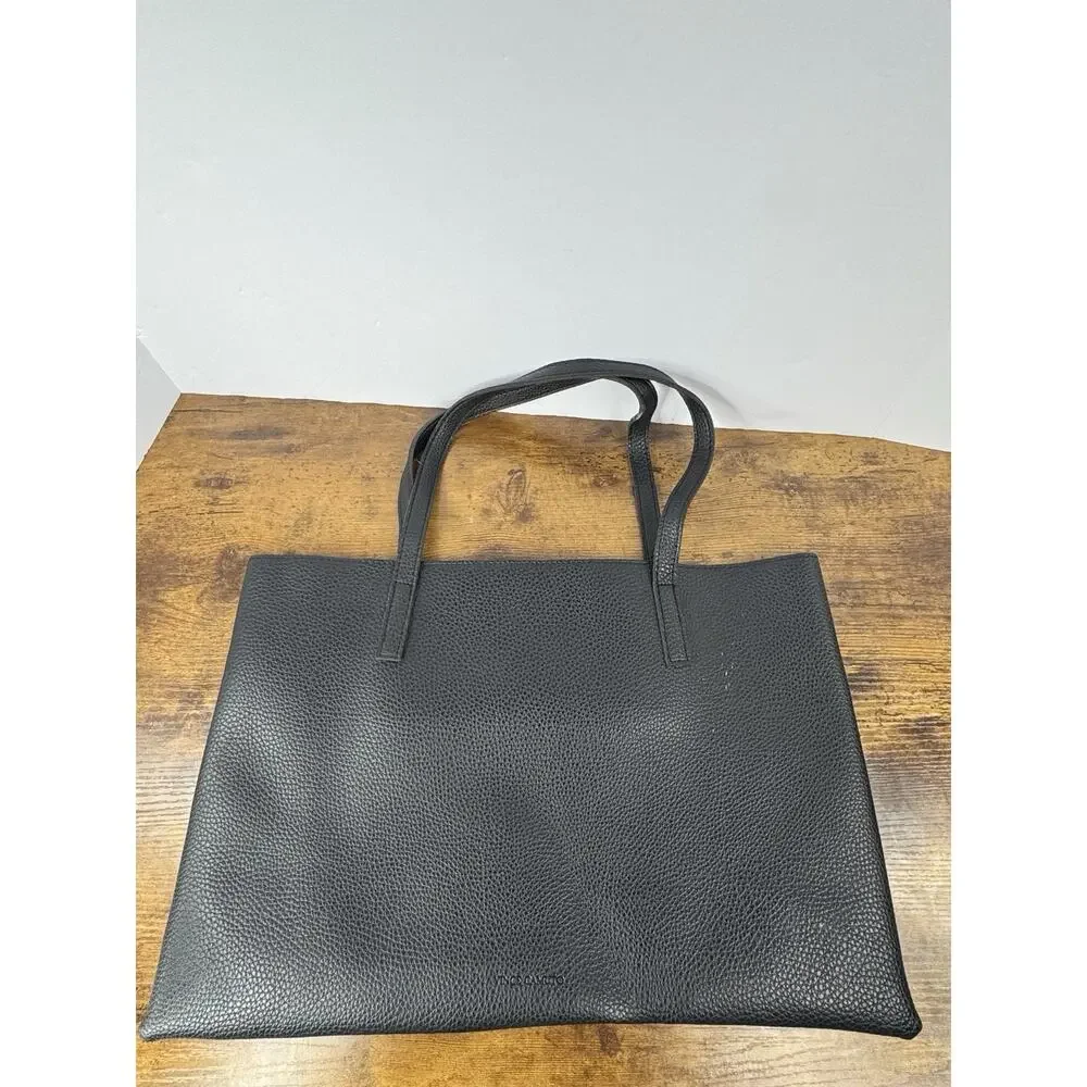Vince Camuto Black Pebbled Faux Leather Tote Bag Large Open Top Shopper Purse